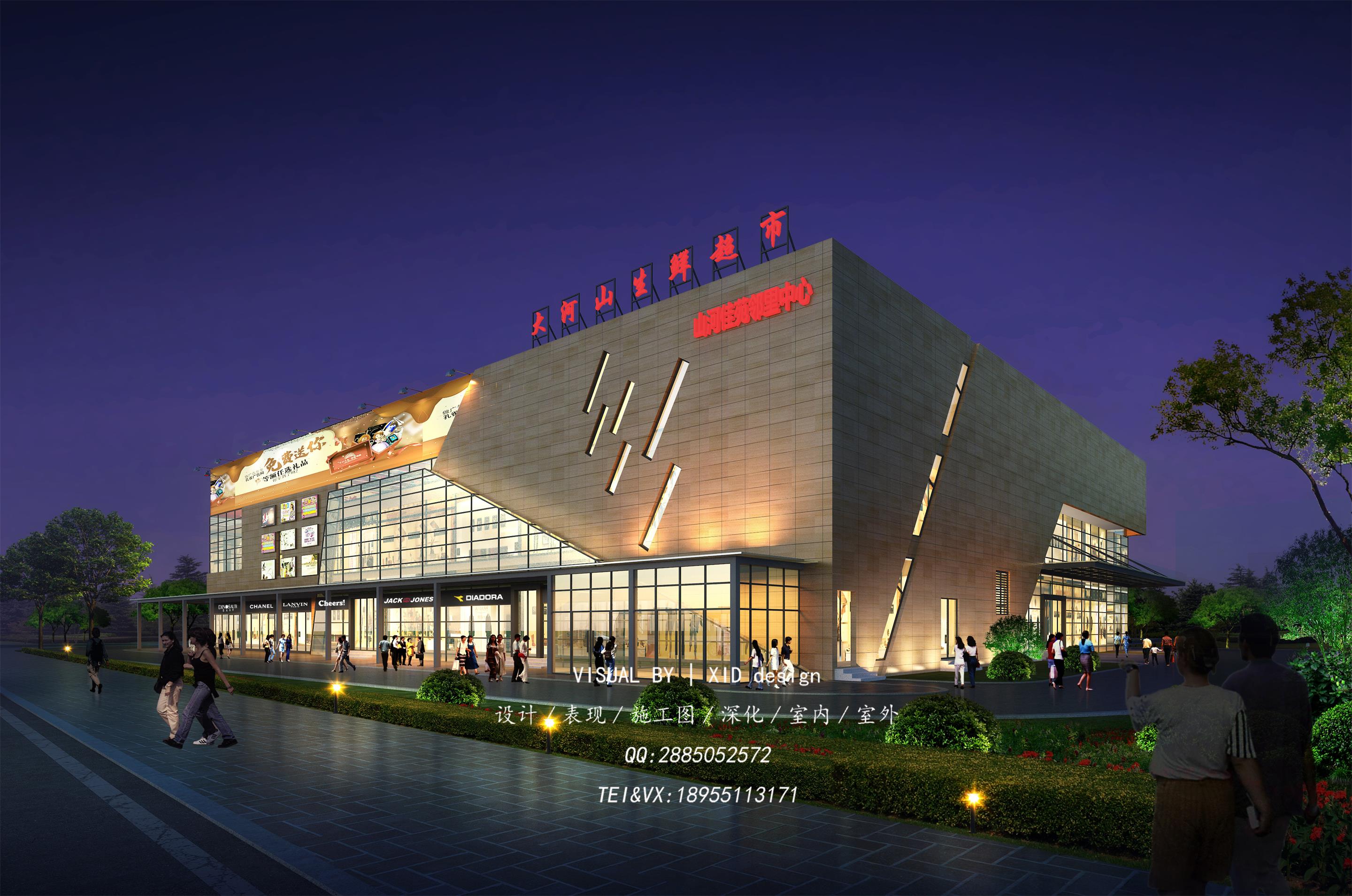 户外商业街商场酒店外立面鸟瞰