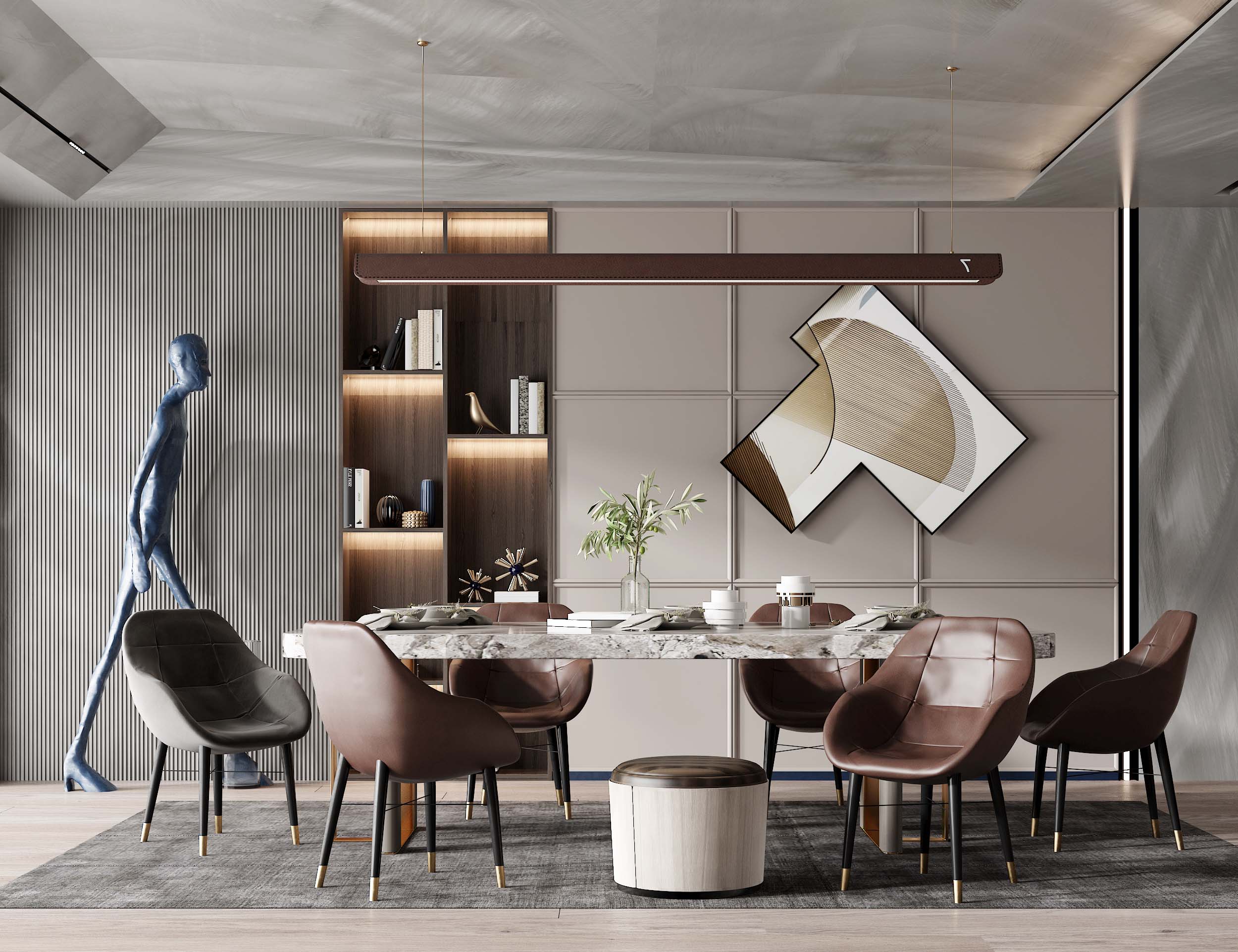 现代餐厅 餐桌椅 吊灯 挂画 绿植 摆件-室内设计-拓者设计吧