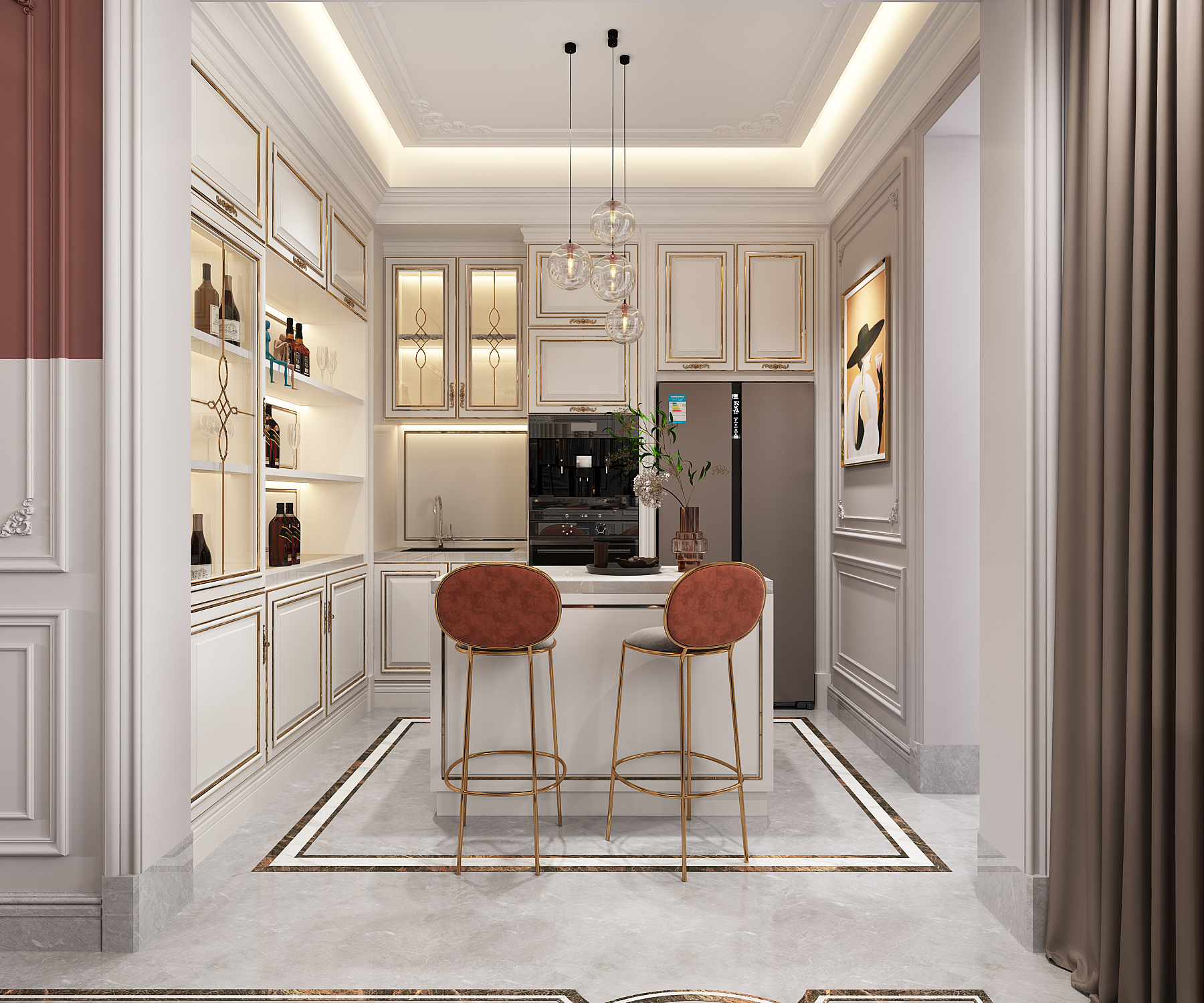 法式轻奢客厅餐厅玄关西厨