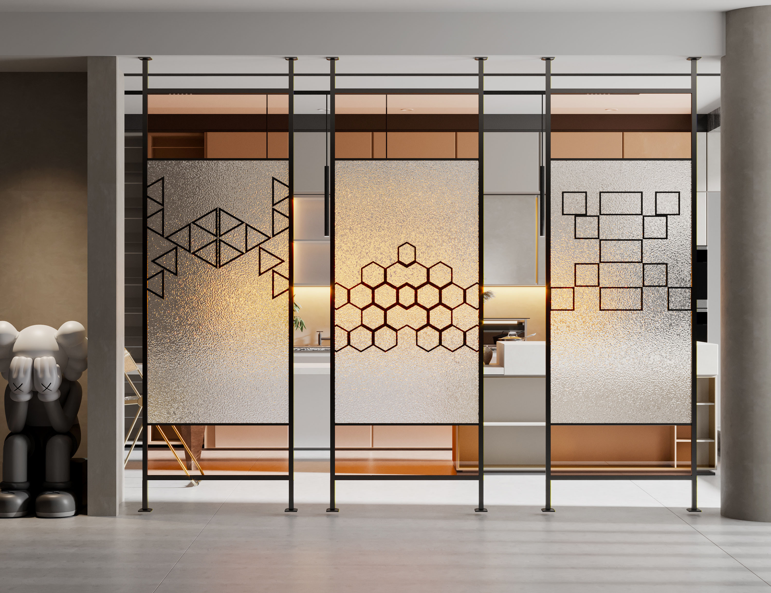 现代餐厅镂空雕花隔断壁柜背景墙装修效果图 – 设计本装修效果图