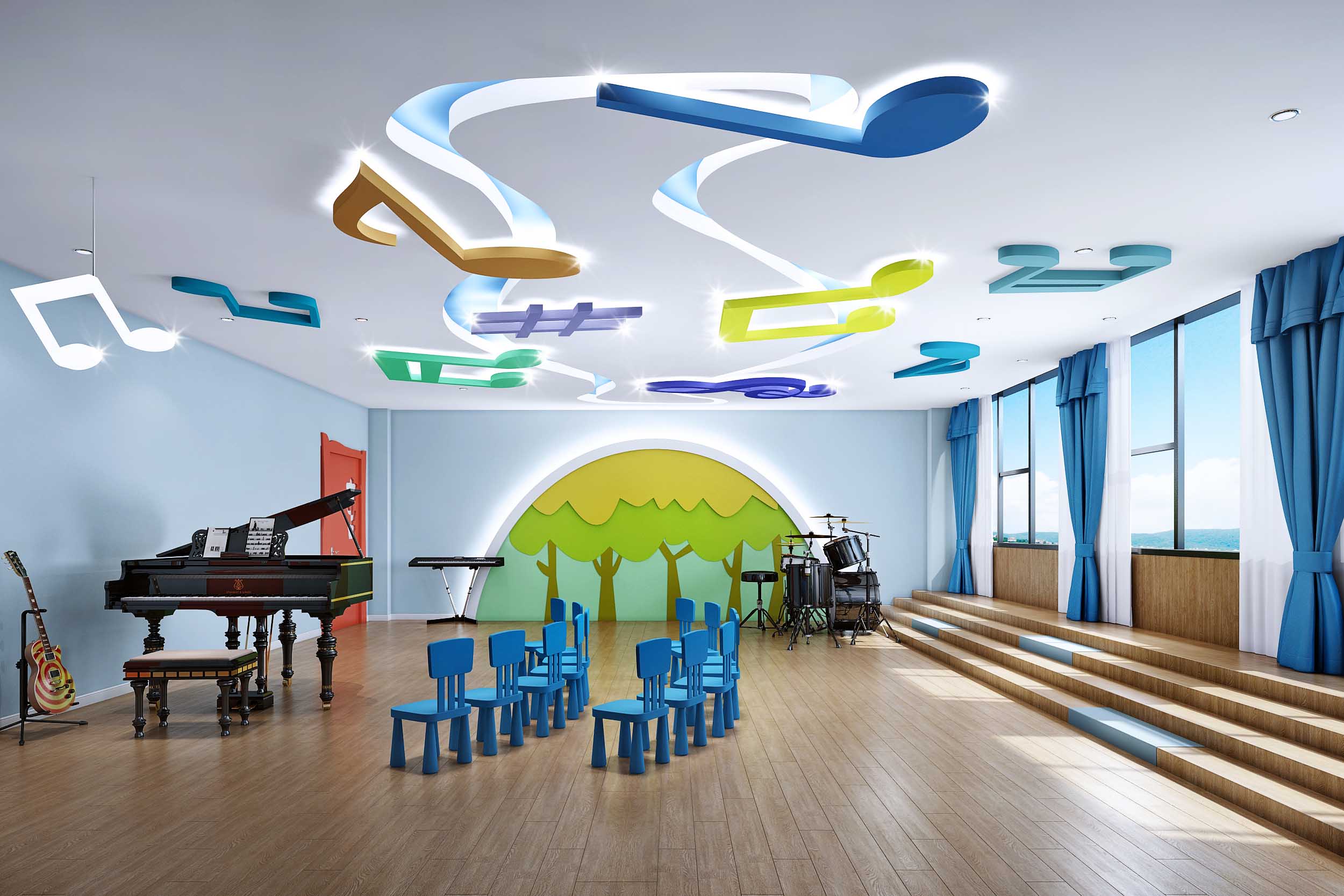 【儿童音乐教室3D模型】-现代VR有灯光有贴图MAX2014儿童音乐教室3d模型下载-ID546866-免费3Dmax模型库 - 青模3d模型网