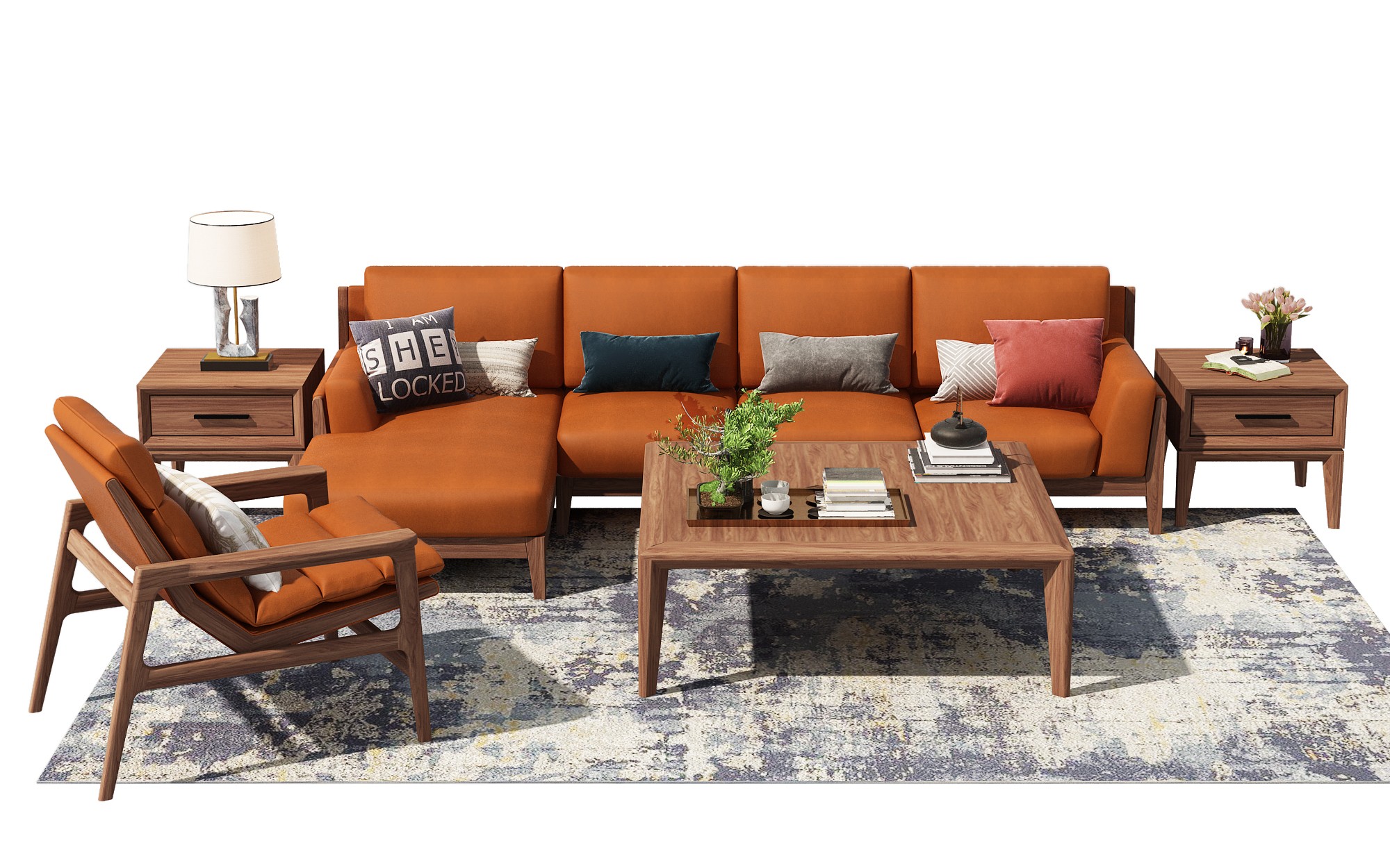 美式布艺转角沙发组合-室内设计-拓者设计吧