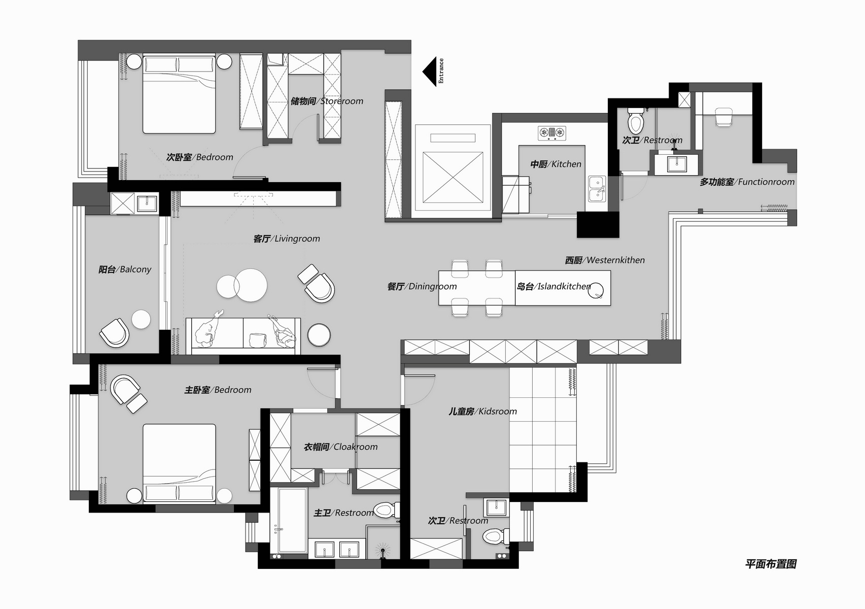 143平米四居室户型图片 – 设计本装修效果图