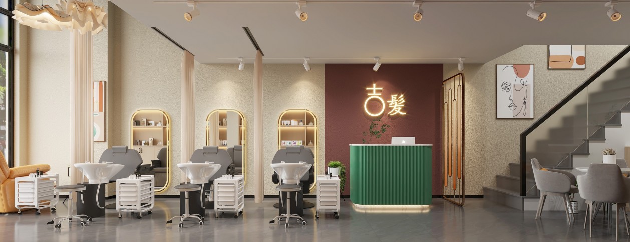 现代养发馆 屏风 前台 养发设备 现代理发店-室内设计-拓者设计吧