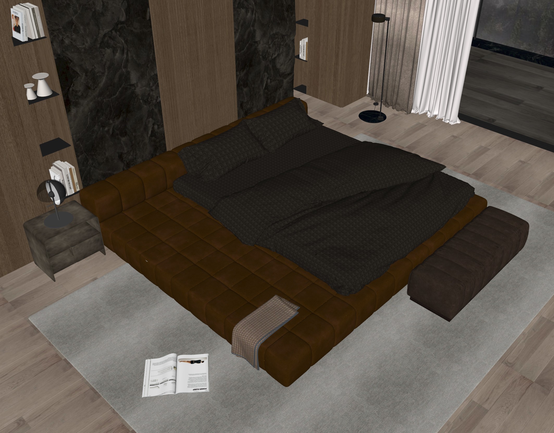 Minotti 米洛提 现代双人床 su-室内设计-拓者设计吧