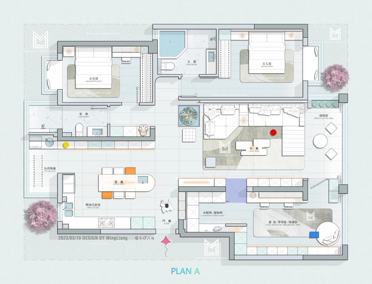 平面户型优化_Designer.ming.L_中小平层｜三稿方案158m²-室内设计-拓者设计吧