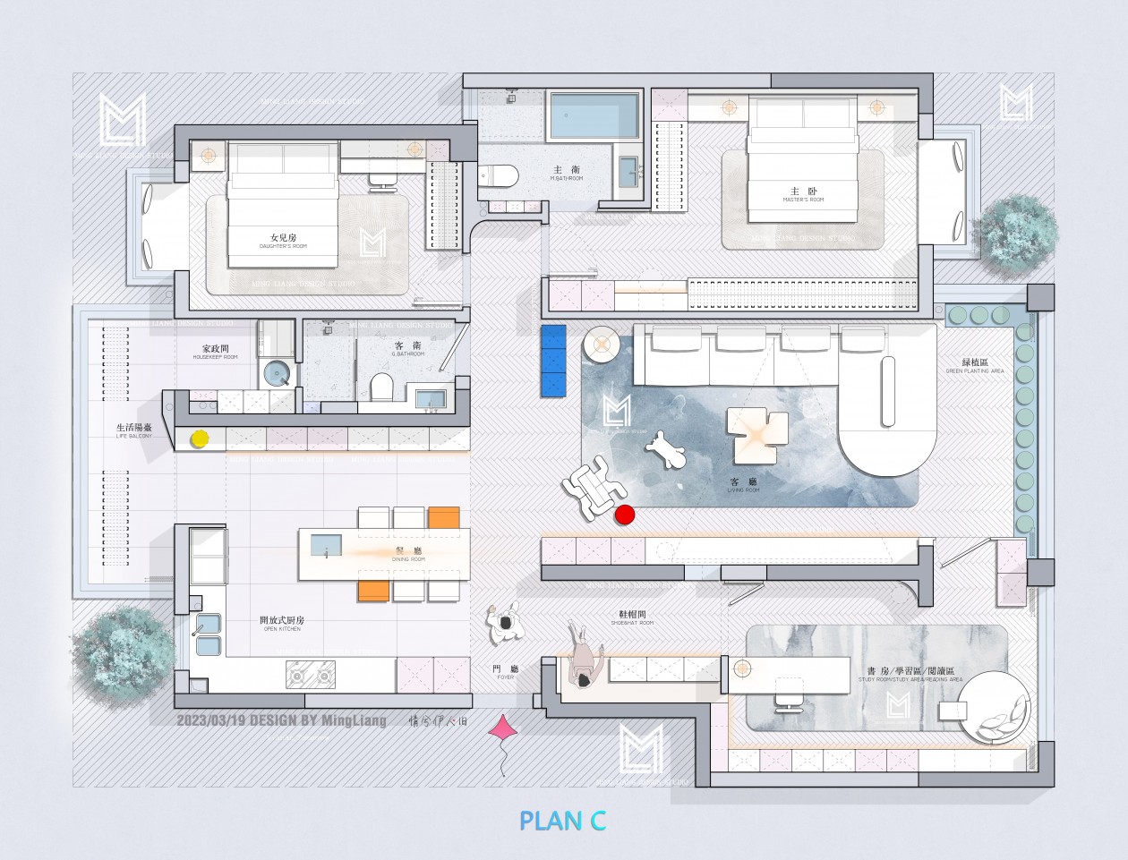 平面户型优化_Designer.ming.L_中小平层｜三稿方案158m²-室内设计-拓者设计吧