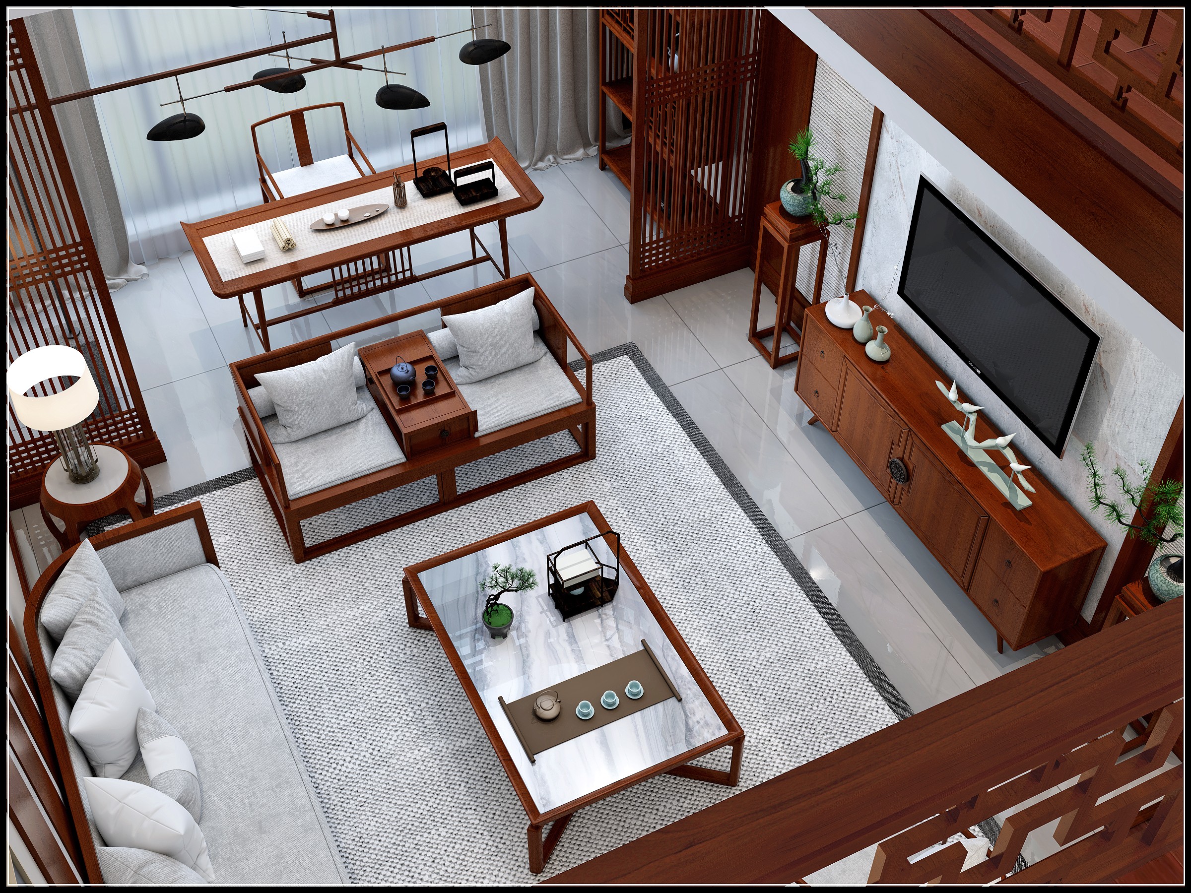 新中式挑空客厅|空间|家装设计|设计源源 - 原创作品 - 站酷 (ZCOOL)