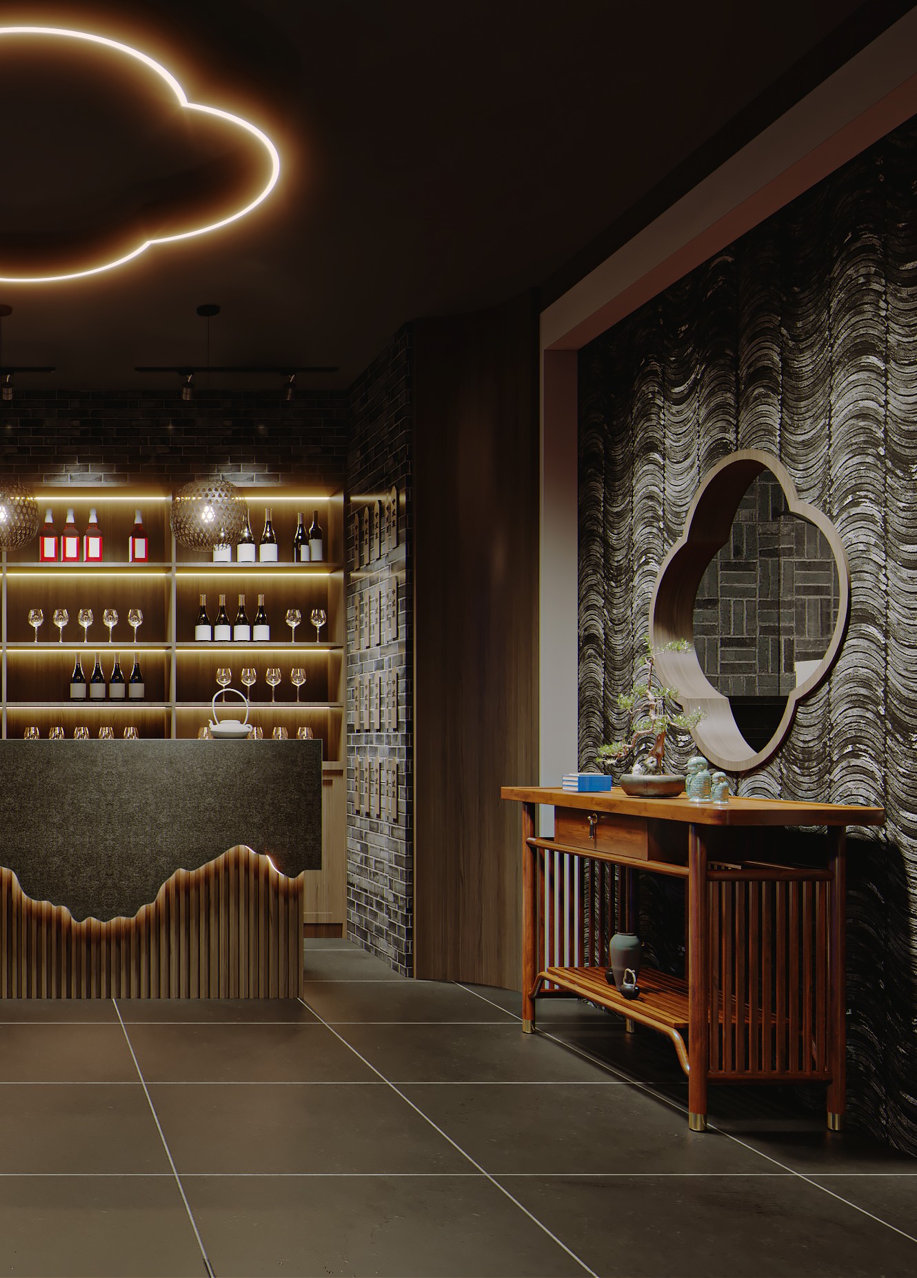 VR 新中式餐厅前台接待-室内设计-拓者设计吧