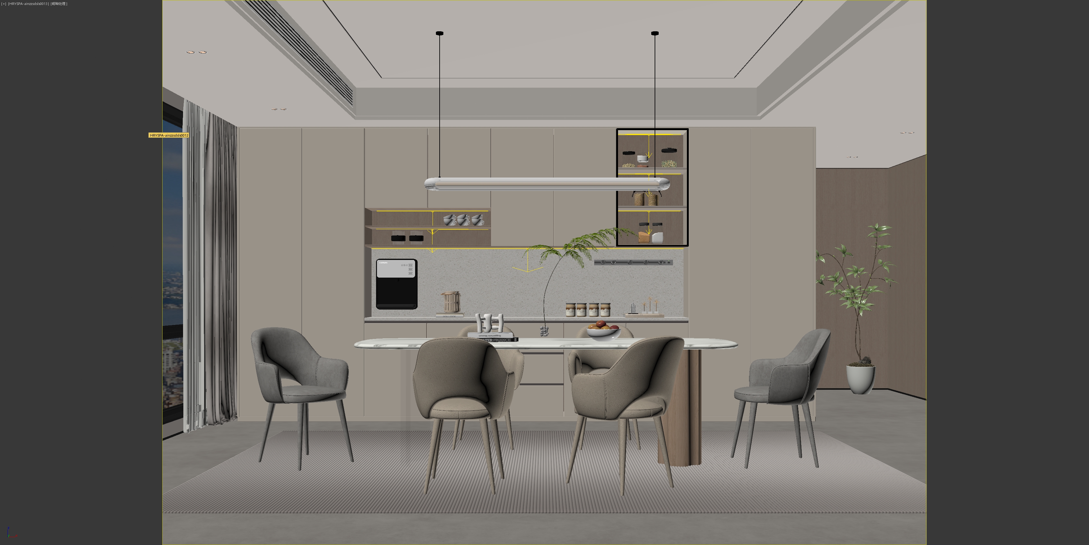 现代奶油风餐厅3D模型-室内设计-拓者设计吧