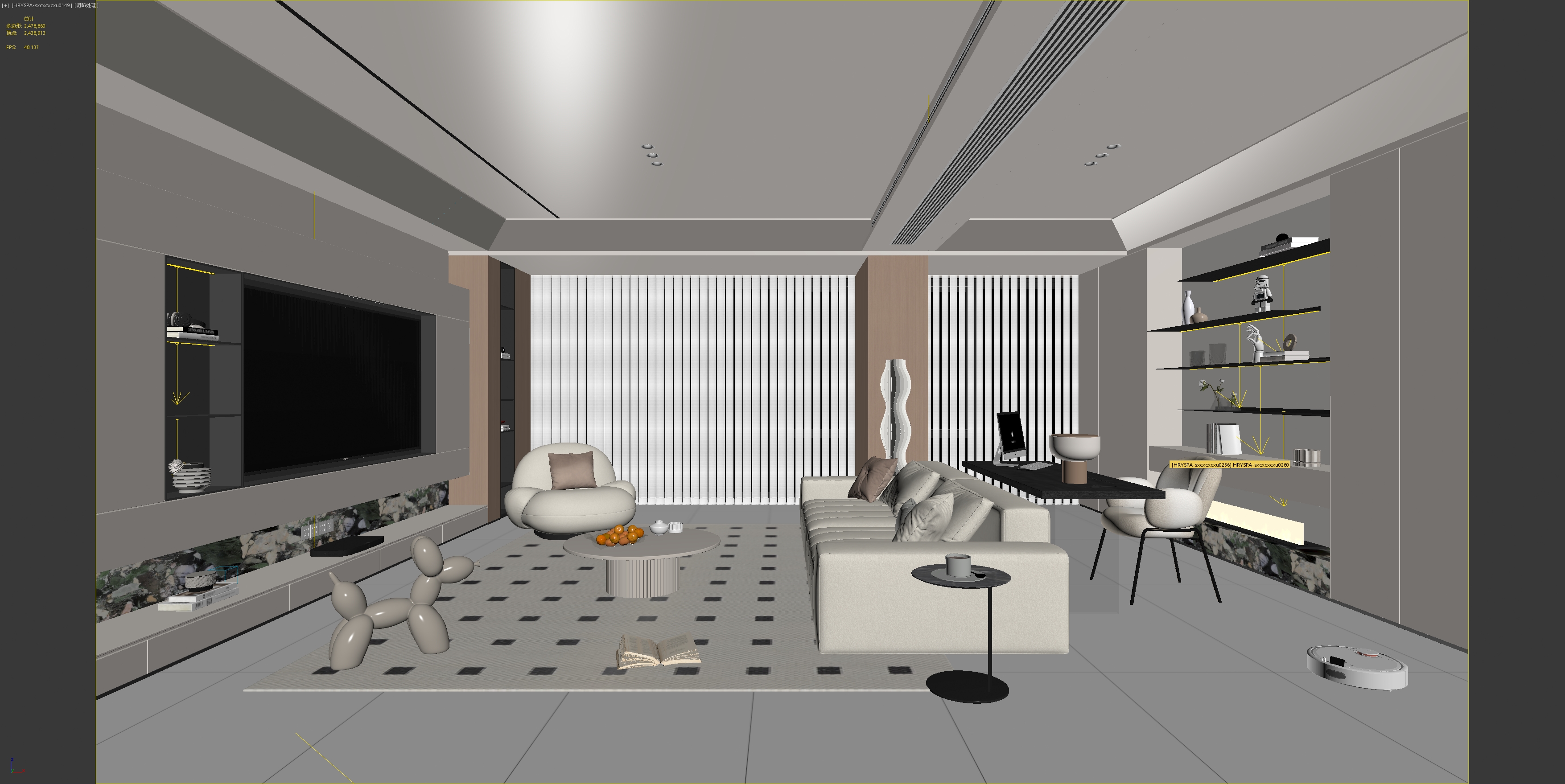 现代奶油风客厅3D模型-室内设计-拓者设计吧