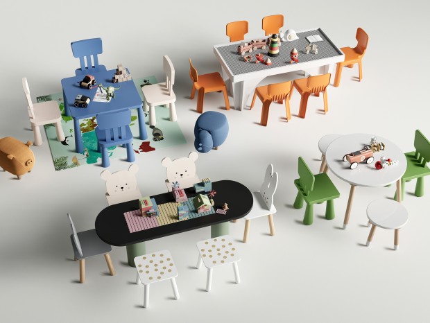 现代儿童桌椅 玩具桌 休闲桌椅 乐高玩具su模型
