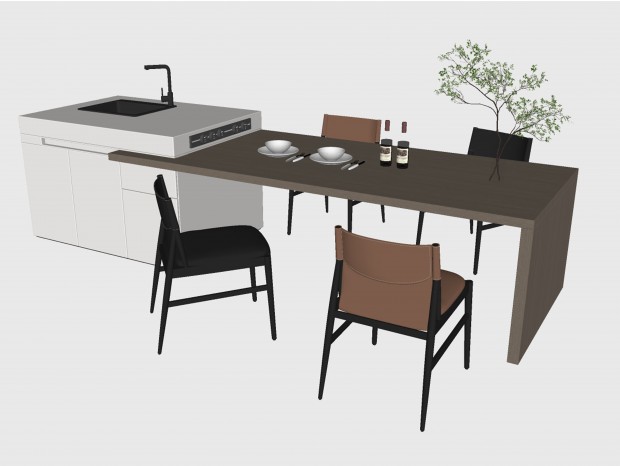 现代岛台餐桌SketchUp模型 渲染器：Enscape