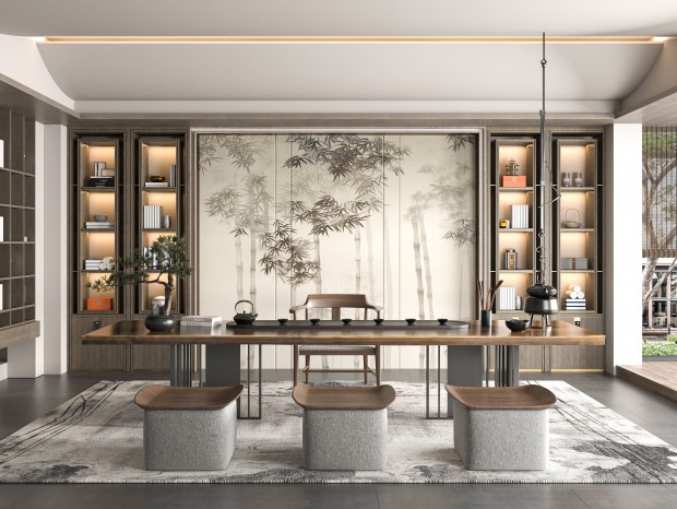 新中式茶室 茶桌椅组合 品茶区