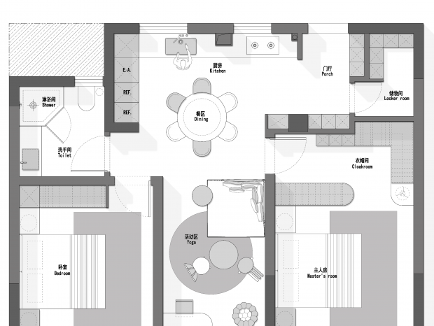 公寓房去客厅化平面方案CAD+PSD