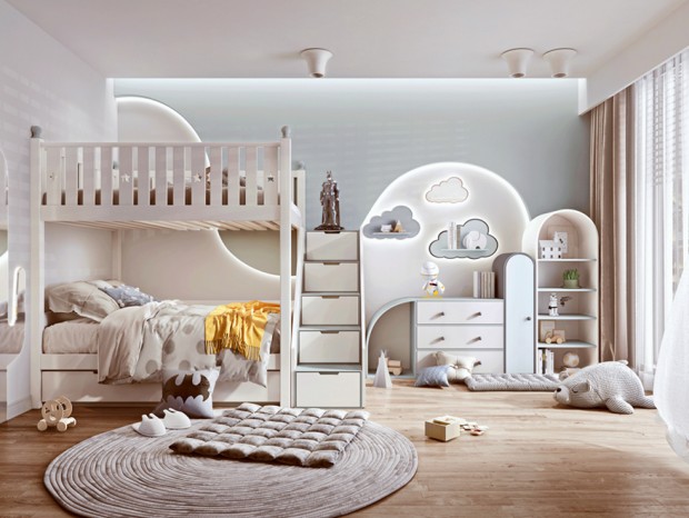 现代风格儿童房 上下铺儿童床 装饰品 玩具 装饰品 摆件 吊灯