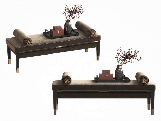 新中式床尾凳 新中式沙发凳 新中式贵妃椅 新中式装饰摆件 花瓶摆件