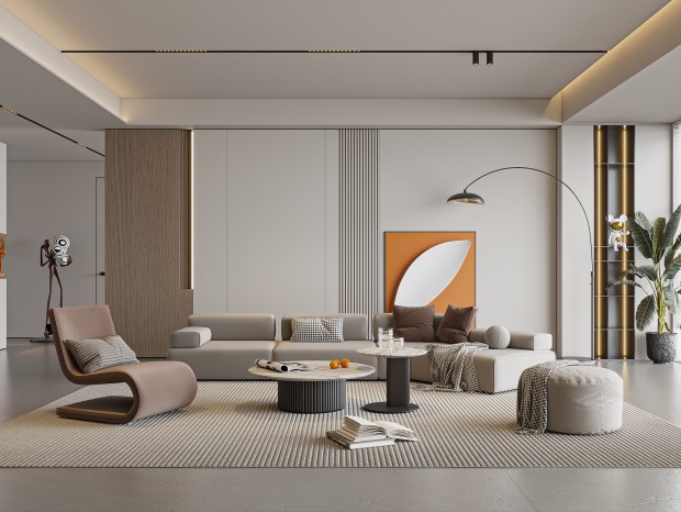 现代客厅 沙发茶几组合 饰品摆件
