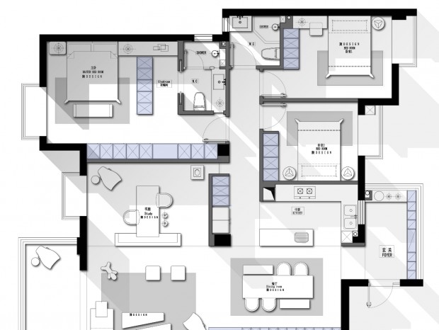 【免费】三居室平面方案 CAD---CDT空间