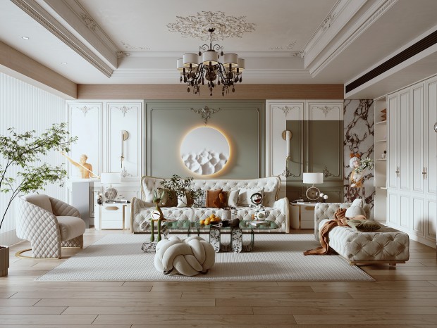 法式客厅，沙发茶几，法式单椅
