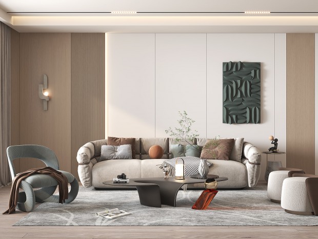 VR  现代客厅沙发墙