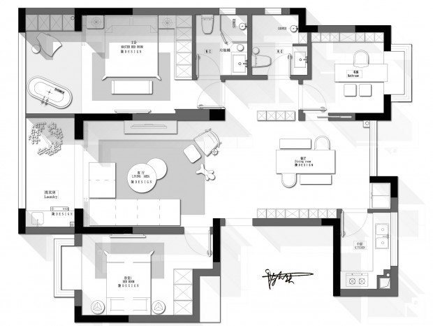 【免费】115㎡三房户型平面方案 CAD---CDT空间