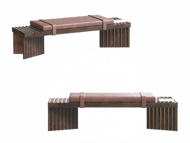 新中式实木长条凳 新中式木质沙发凳 新中式床尾凳 木质长条波纹灯 贵妃椅