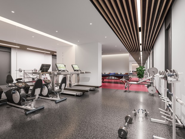 现代健身房 私教中心 健身器材 台球桌 塑胶地板 运动室