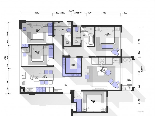137㎡四房户型平面方案 CAD---CDT空间