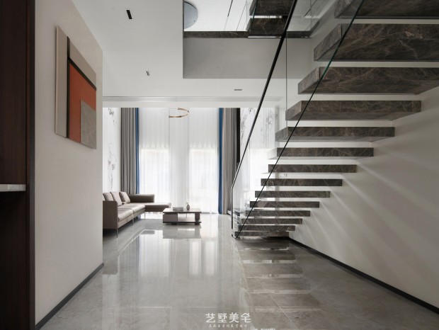 【台州-君悦别墅】350㎡现代风 悬浮楼梯+挑高客厅，神仙布局！