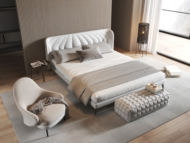 Minotti现代双人床，现代卧室，轻奢卧室，双人床，休闲椅，，落地灯