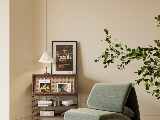 现代奶油单椅 躺椅 单人沙发 展示柜 装饰柜 岛柜 装饰挂画 绿植 地毯 木地板 饰品 ...