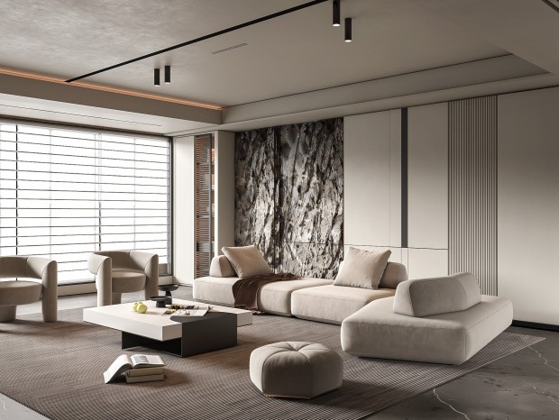 现代客厅、现代沙发、现代单人沙发、多人沙发、餐桌、单椅、茶几、吊灯