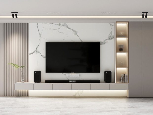 VR  现代客厅电视墙3D模型