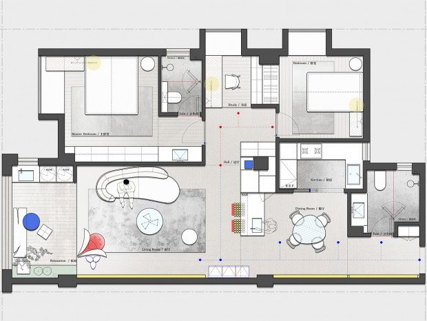 103㎡平層住宅空間两稿方案优化分享