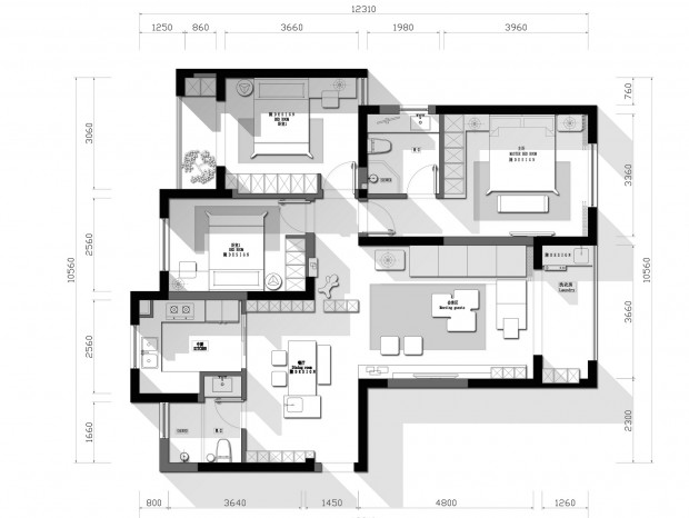 【免费】112㎡三房户型平面方案 CAD---CDT空间