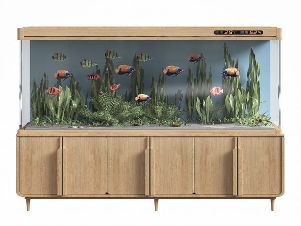 现代鱼缸水族箱 现代原木观赏鱼缸 现代景观鱼水草 新中式鱼缸