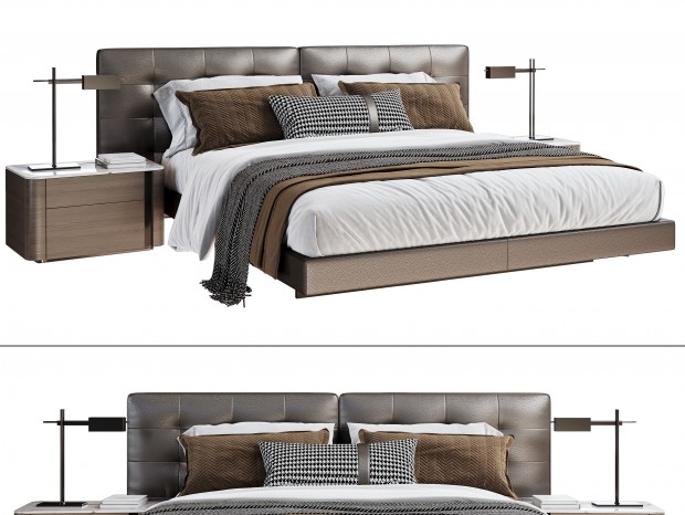 Minotti双人床，米洛提双人床，现代双人床，床头柜