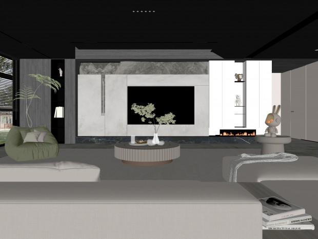 现代客厅 无主灯客厅 沙发组合 茶几组合 饰品摆件