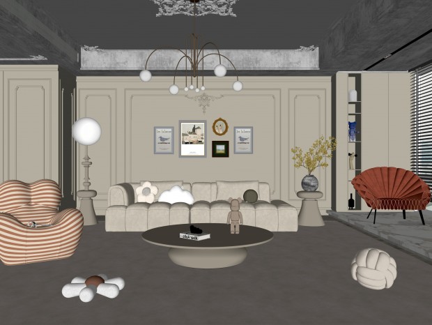 法式客厅 奶油风客厅 无主灯客厅 沙发组合 茶几组合 饰品摆件