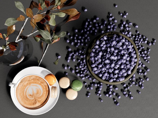 现代水果 蓝莓果盘 咖啡 花瓶摆件