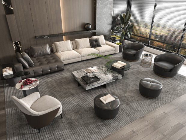VR  现代客厅 沙发茶几组合 多人转角沙发 茶几 休闲椅