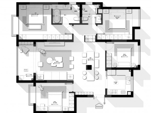 145㎡四房户型平面方案CAD---CDT空间