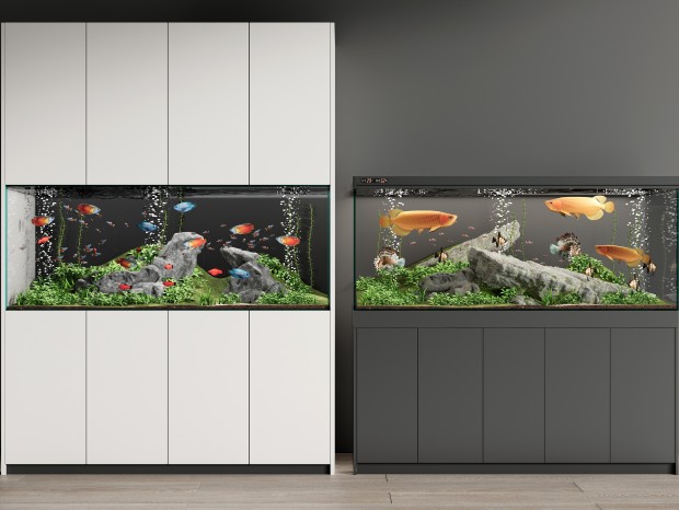现代鱼缸 嵌入式鱼缸 观赏鱼缸 观赏鱼 金龙鱼 假山石头