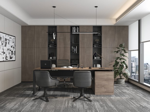 现代经理办公室 办公桌椅组合 书柜 办公用品 摆件装饰品 办公地毯