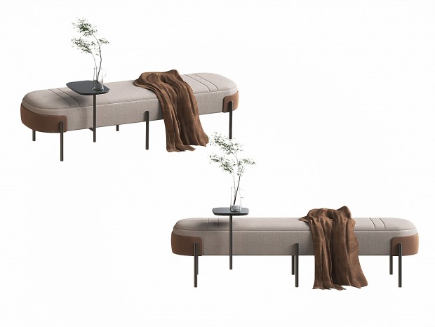 现代沙发凳 布艺长条沙发凳 床尾凳 布艺贵妃椅 植物花瓶摆件 边几角几