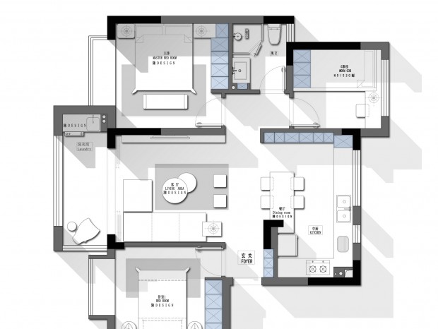 【免费】 85㎡三房户型方案CAD---CDT空间