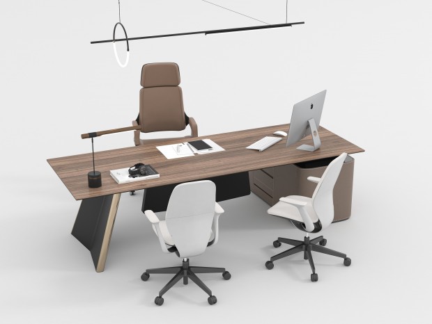 现代办公桌椅组合SketchUp模型 渲染器：Enscape