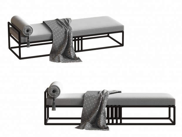 新中式床尾凳 新中式沙发凳 新中式贵妃椅 长条形布艺木质凳子