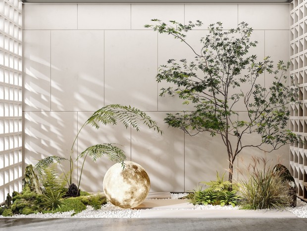 现代景观 植物 苔藓 月球灯 树